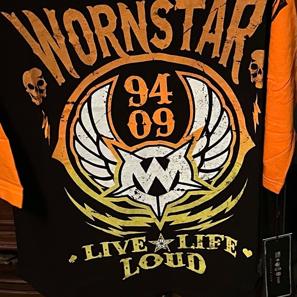Mens large multicolor Wornstar “live life loud” long sleeve 3/4 sleeve t-shirt! - Picture 3 of 3
